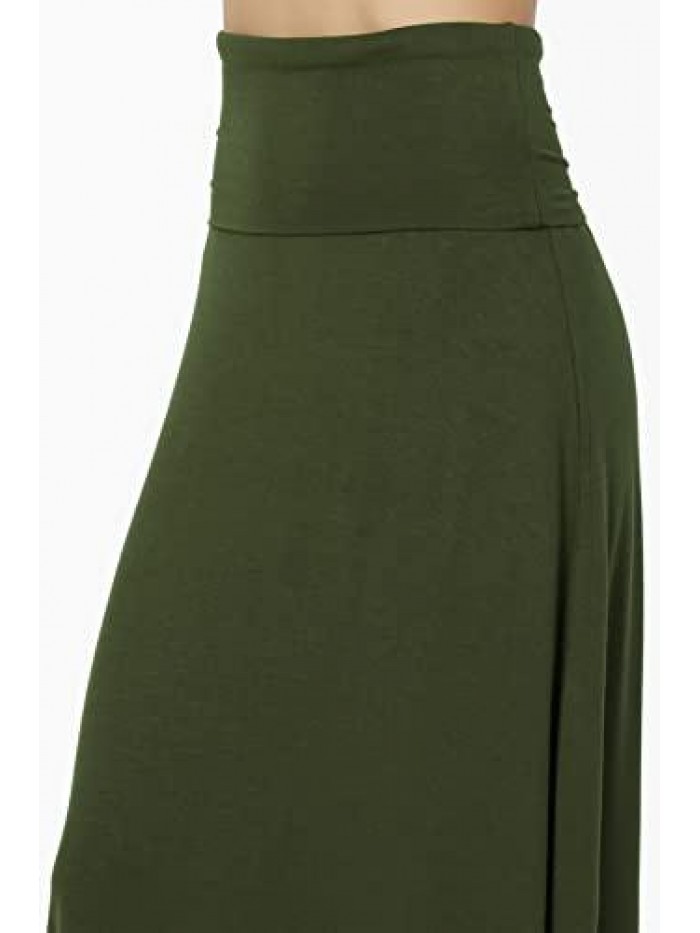 S~3XL Women's Casual Lounge Solid Draped Jersey Relaxed Long Maxi Skirt 