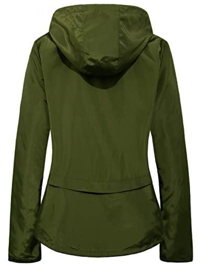 Women's Waterproof Rain Jacket Lightweight Raincoat Packable Hooded Outdoor Windbreaker 