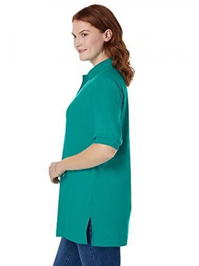 Within Women's Plus Size Elbow-Sleeve Polo Shirt 