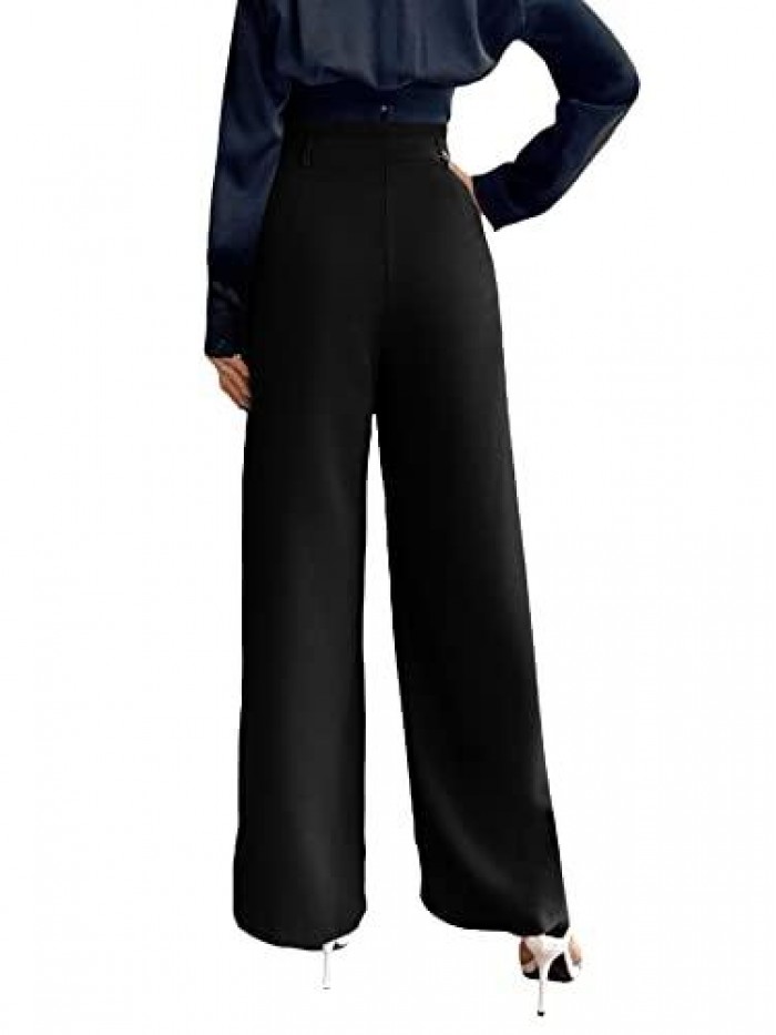 Women's Casual High Waist Wide Leg Pants Trousers with Pocket 