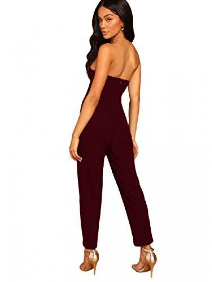 Women's Elegant Sweetheart Neck Strapless Stretchy Party Romper Jumpsuit 