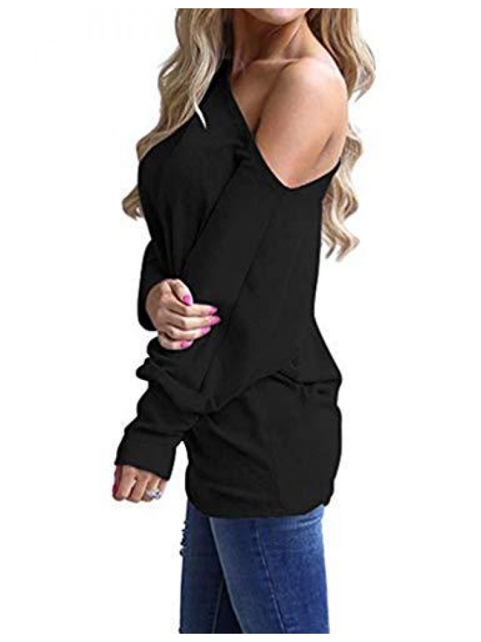 Women's Off Shoulder Tops Casual Loose Shirt Batwing Sleeve Tunics Blouse 