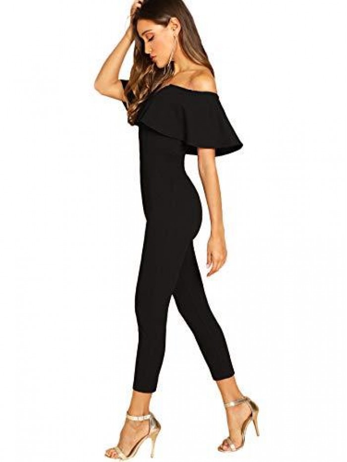 Women's Elegant Off Shoulder Ruffle High Waist Long Jumpsuit 