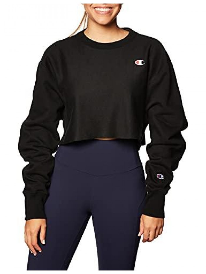 Women's Cropped Reverse Weave Crew, Left Chest C 