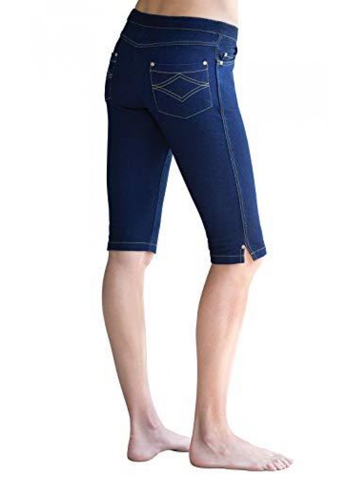 Bermuda Shorts for Women - Stretch Denim Capri Jeggings 