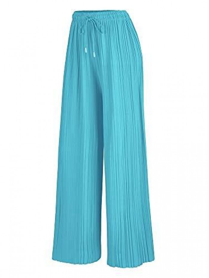 By Johnny Women's Pleated Wide Leg Palazzo Pants with Drawstring 