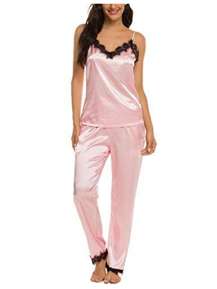 Satin Pajamas Set Silk Sleepwear Cami Nightwear Soft Lingerie PJ Set 