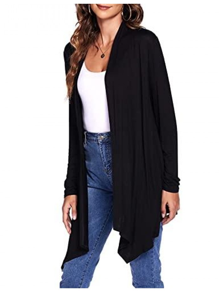 Draped Front Open Cardigan Casual Long Sleeve Lightweight Cardigan Sweaters Duster 