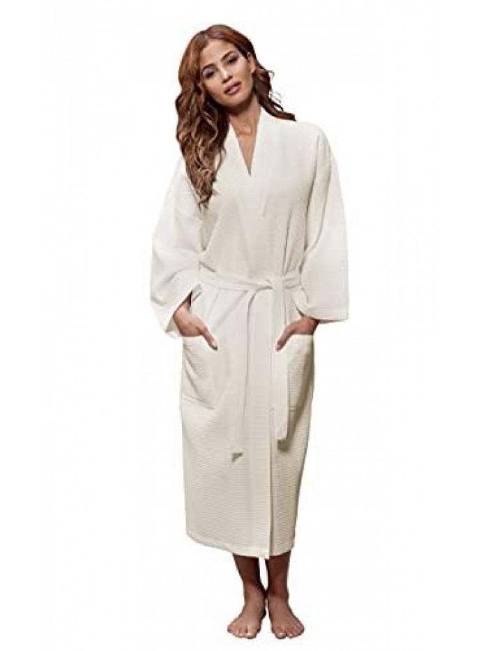 Linen Lightweight Long Waffle Kimono Unisex Spa Robe 