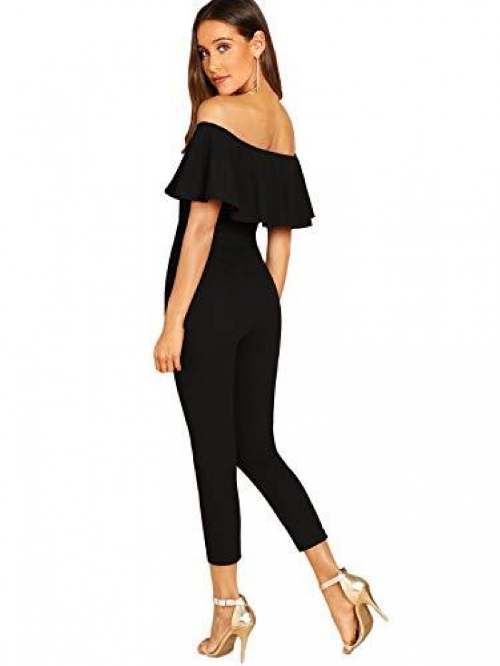 Women's Elegant Off Shoulder Ruffle High Waist Long Jumpsuit 