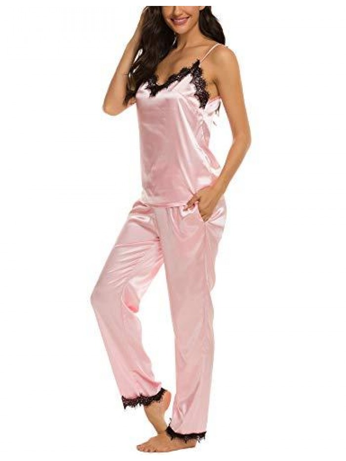 Satin Pajamas Set Silk Sleepwear Cami Nightwear Soft Lingerie PJ Set 