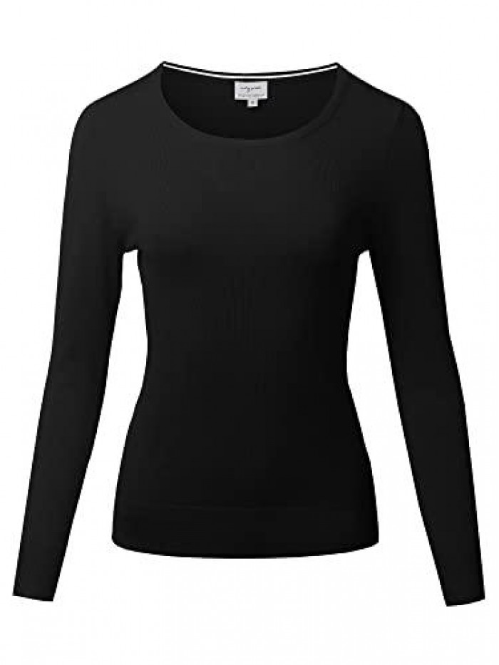 VUE Women's Basic Long Sleeve Scoop Neck Sweater Knit Top 