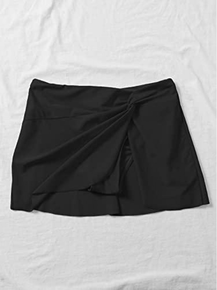 Women's Twist Front Swim Skirt Short Bikini Swimsuit Bottom 