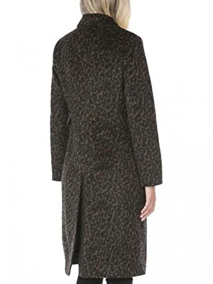 Women's Leopard Print Mid-Length Wool Blend Midi Coat 