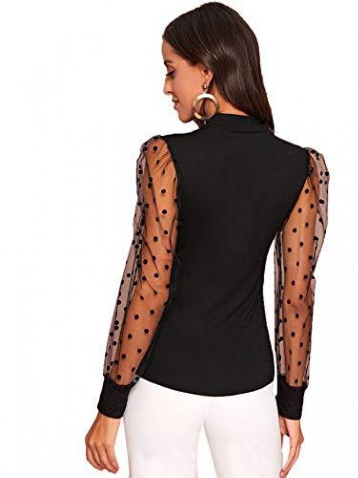 HUX Women's Sheer Mesh Long Sleeve Slim Fit Top Blouse 