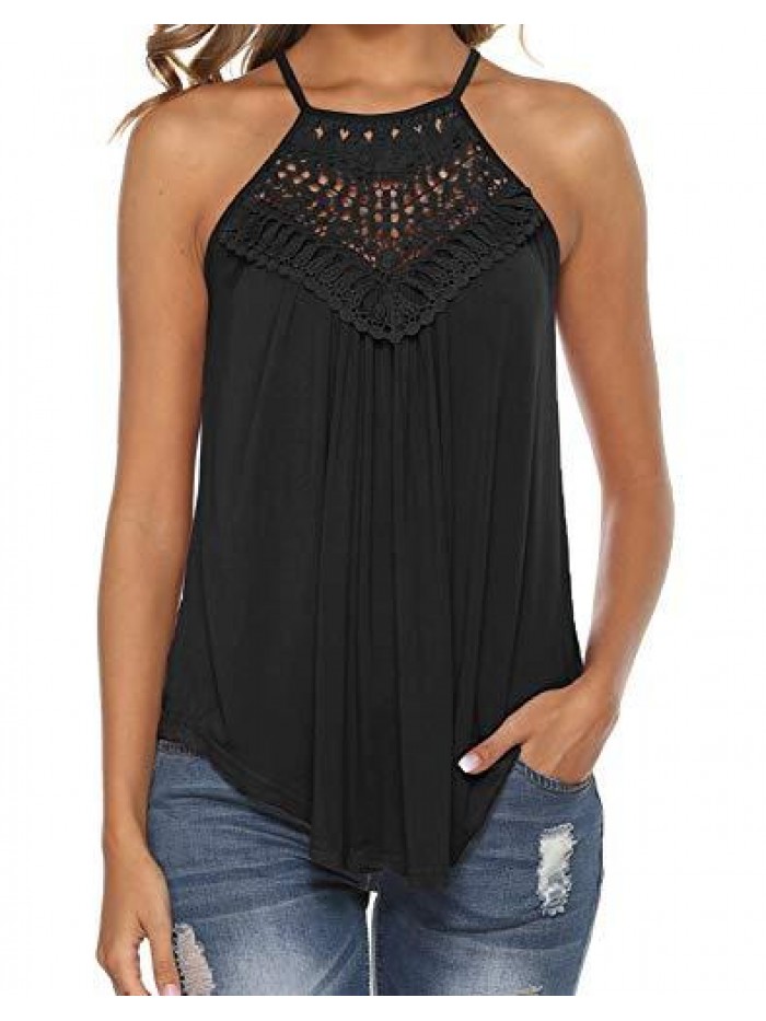 Women's Summer Halter Spaghetti Strap Lace Flowy Tank Tops Cami Shirts 