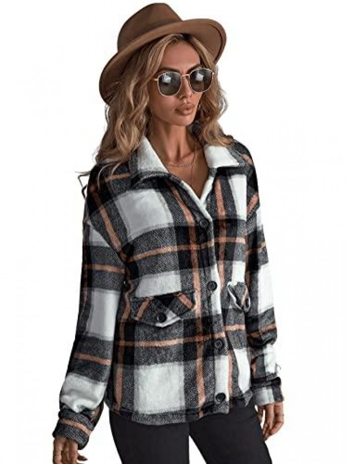 HUX Women's Plaid Long Sleeve Button Down Casual Jacket 