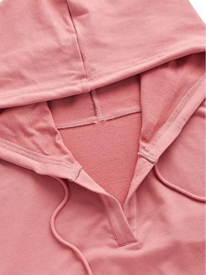 Women's Long Sleeve Drop Shoulder Drawstring Crop Hoodie Sweatshirt 