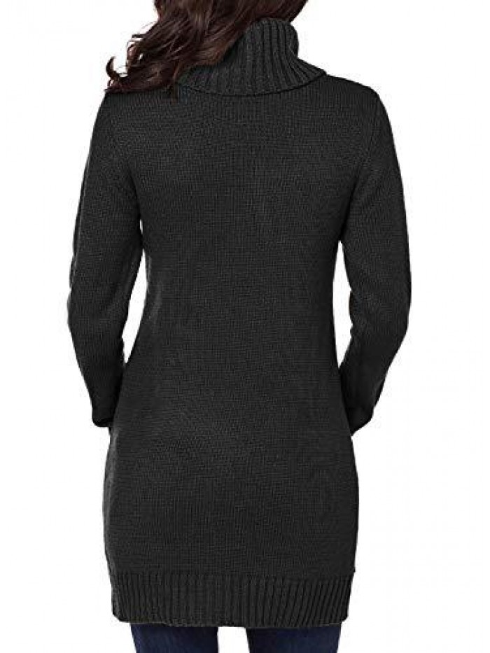 Womens Turtleneck Long Sleeve Elasticity Chunky Cable Knit Pullover Sweaters Jumper 