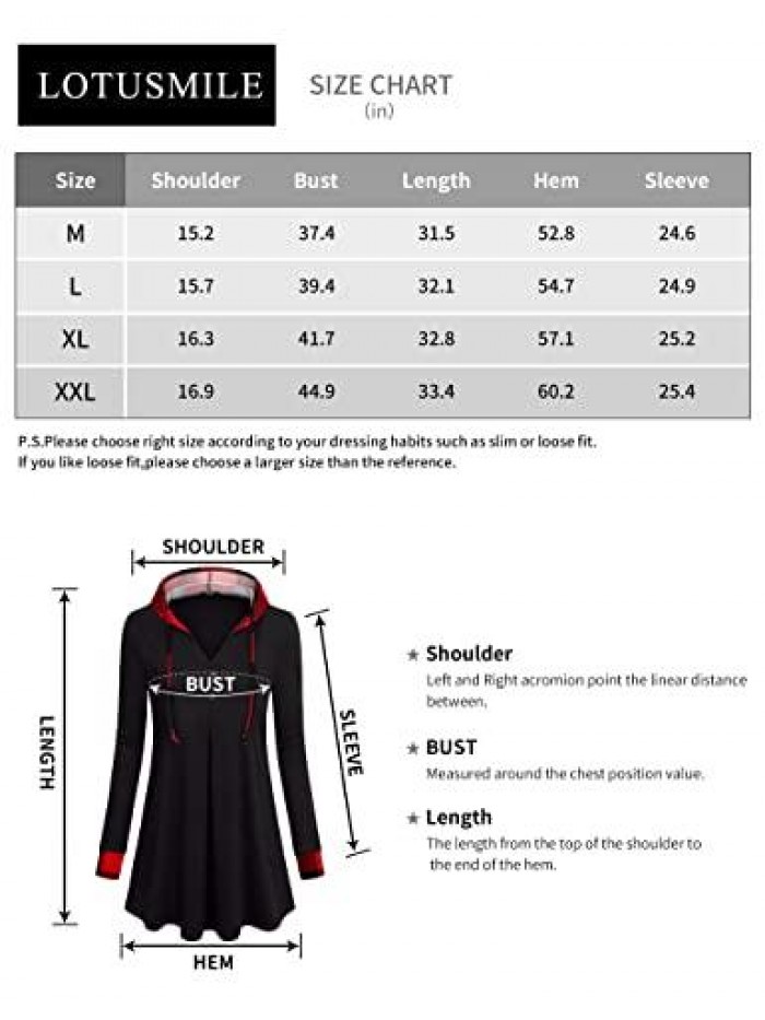 Women's Long Sleeve Hooded Tunic Tops Button Swing Pullover Hoodie Sweatshirts 