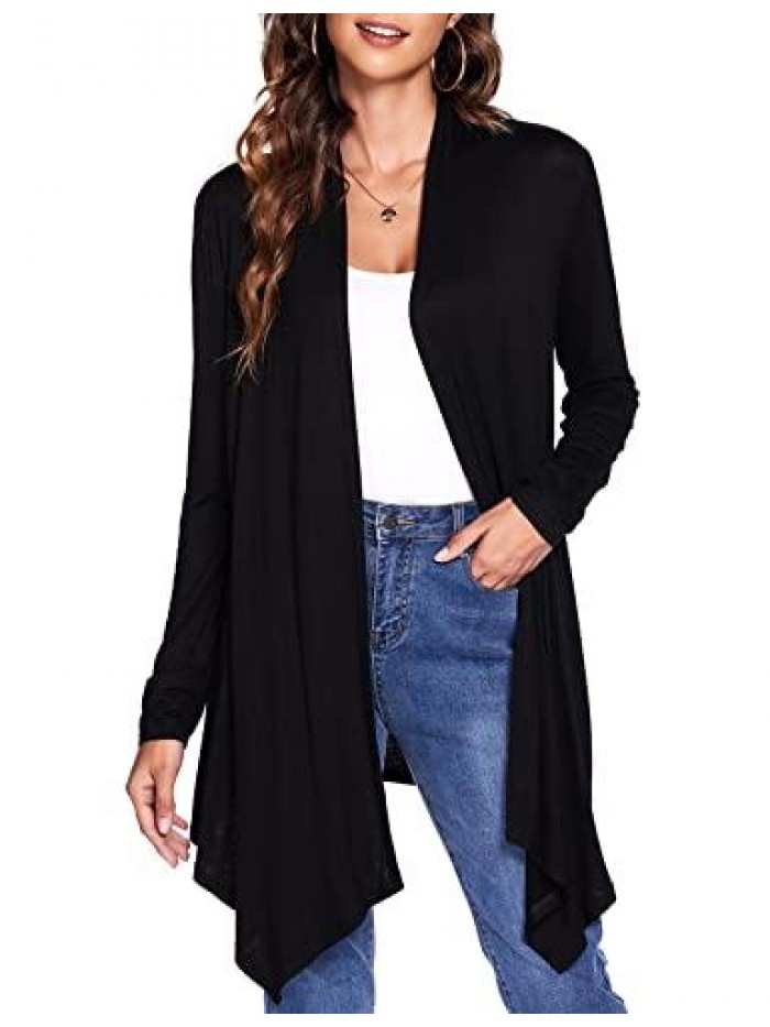 Draped Front Open Cardigan Casual Long Sleeve Lightweight Cardigan Sweaters Duster 