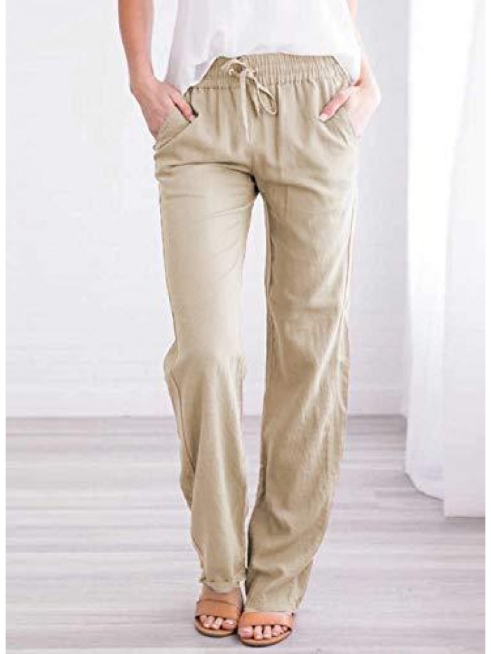 Womens Casual Pants Capris Drawstring Elastic Waist Comfy Trousers with Pockets 