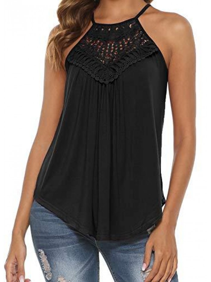 Women's Summer Halter Spaghetti Strap Lace Flowy Tank Tops Cami Shirts 