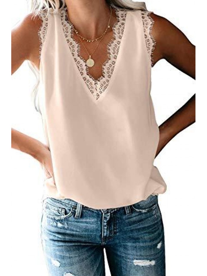 flare Dressy Popular Summer Lace Trim Sleeveless Cami Tank Tops 