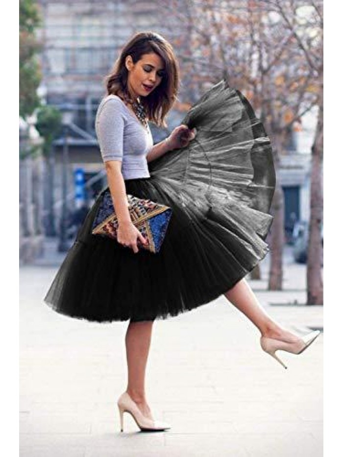 Lady's Princess Tutu Tulle Midi Knee Length Skirt Underskirt 