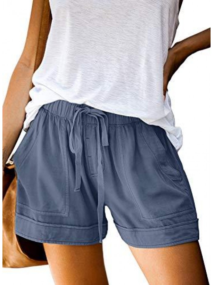 Womens Comfy Drawstring Casual Elastic Waist Pocketed Shorts 