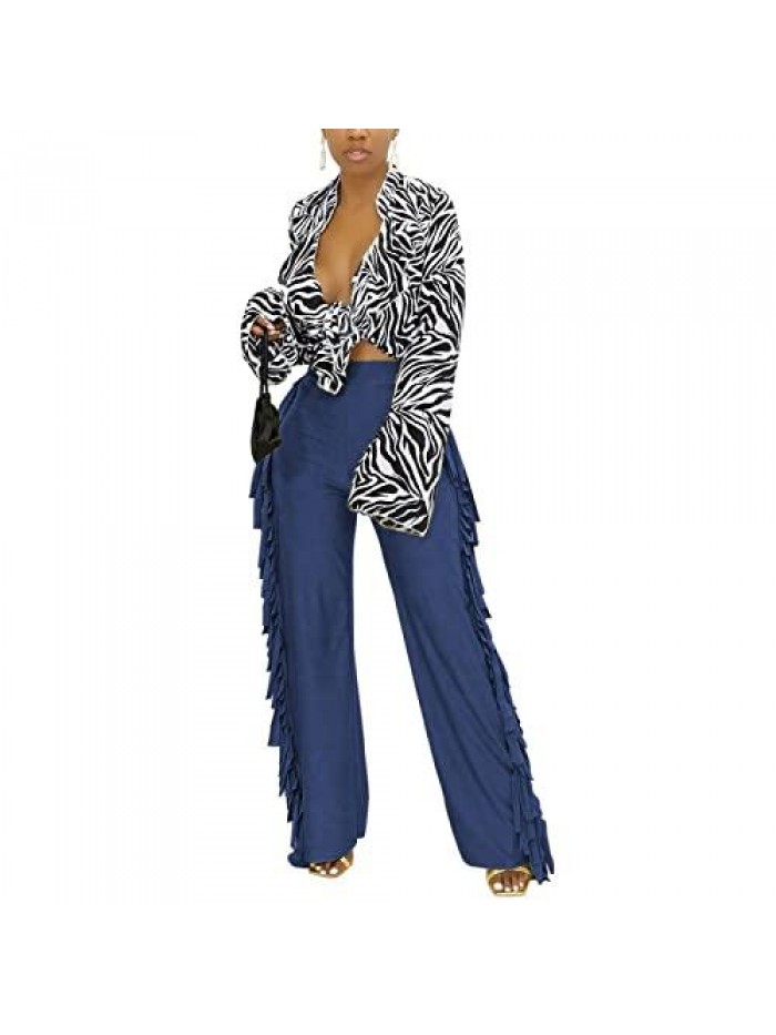 Casual Comfy Solid Wide Leg Fringe On Both Sides Lounge Pants 