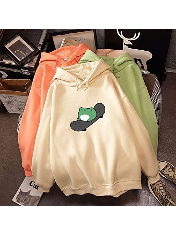 Cute Sweatshirts Skateboarding Frog Long Sleeve Hoodie Pullover Tops 