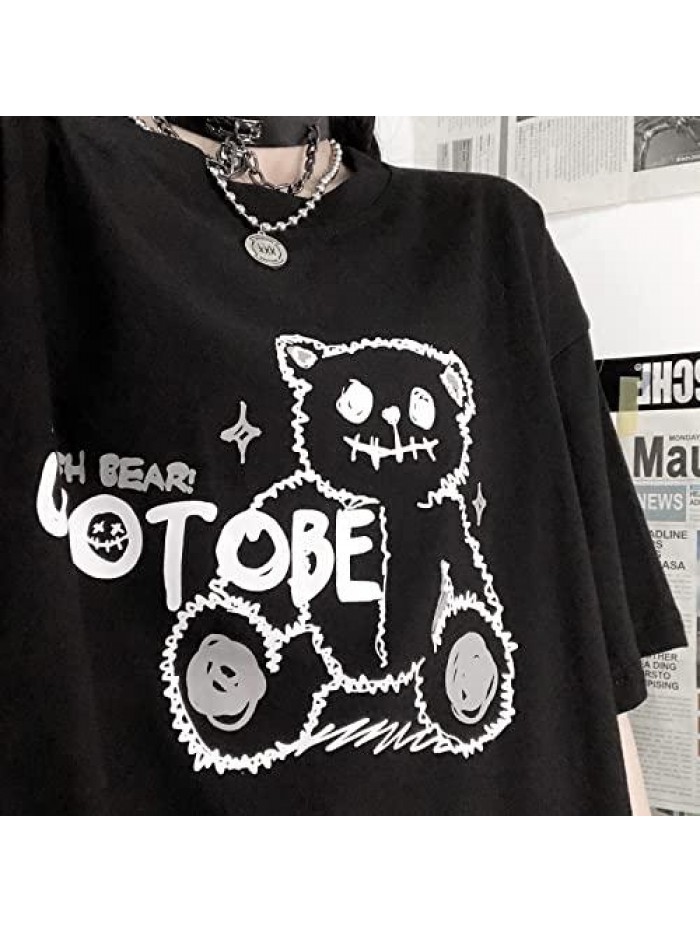 Grunge Gothic Bear Tops Print Harajuku Korean Clothes 