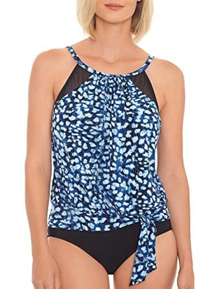 Bay Womens High Neck Mesh Blouson Tankini Top 16 Blue 