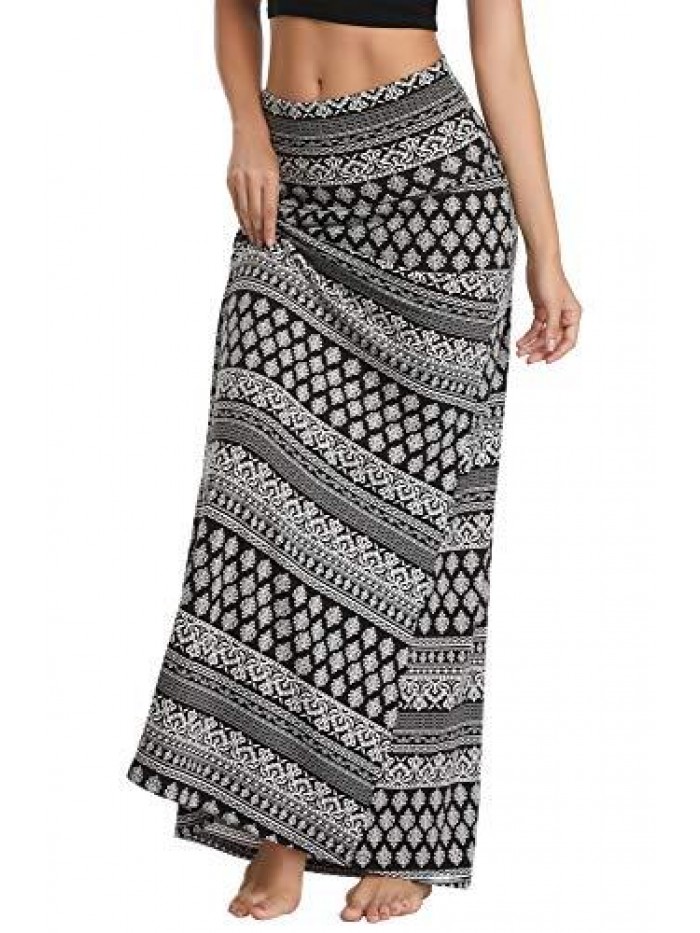 CoCo Women's Stylish Spandex Comfy Fold-Over Flare Long Maxi Skirt 