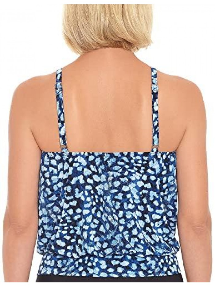 Bay Womens High Neck Mesh Blouson Tankini Top 16 Blue 