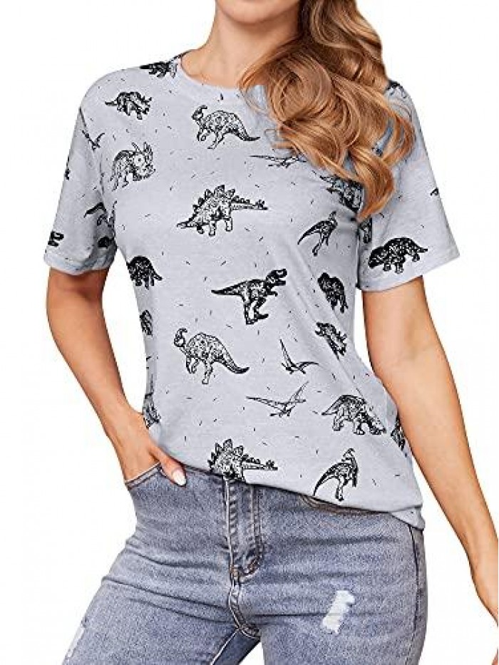 Cute Dinosaur Graphic Prime Tees Ladies Bestie Fun Shirt Blouse Tops 