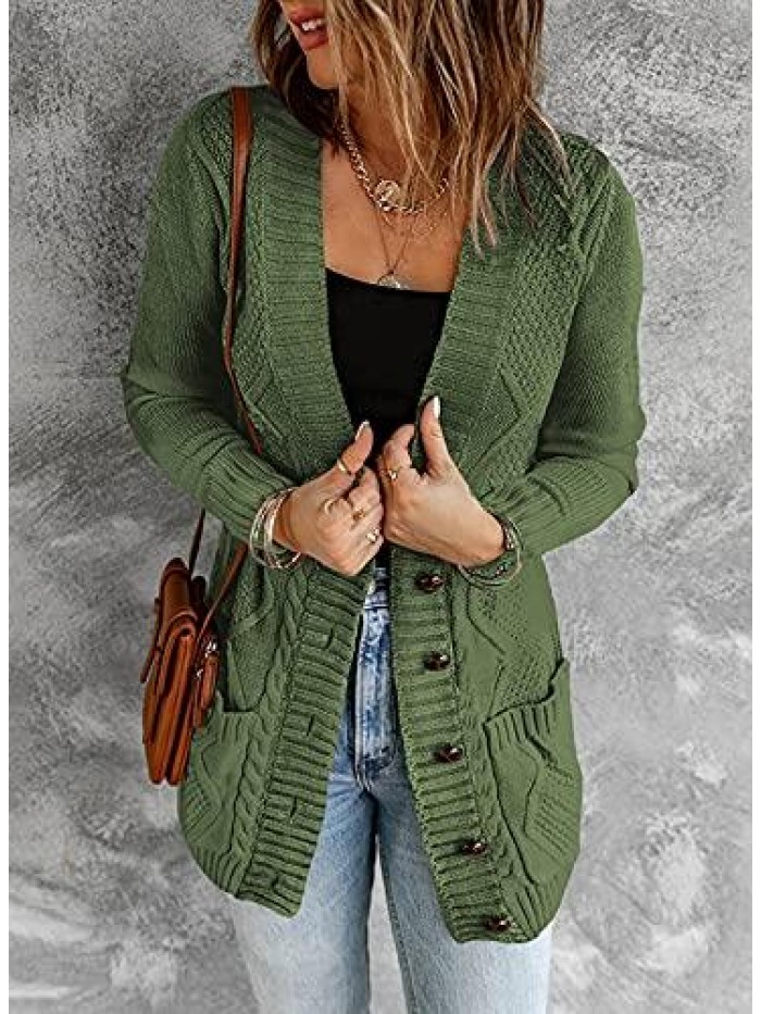 Women Open Front Cardigan Sweater Button Down Knit Sweater Coat 