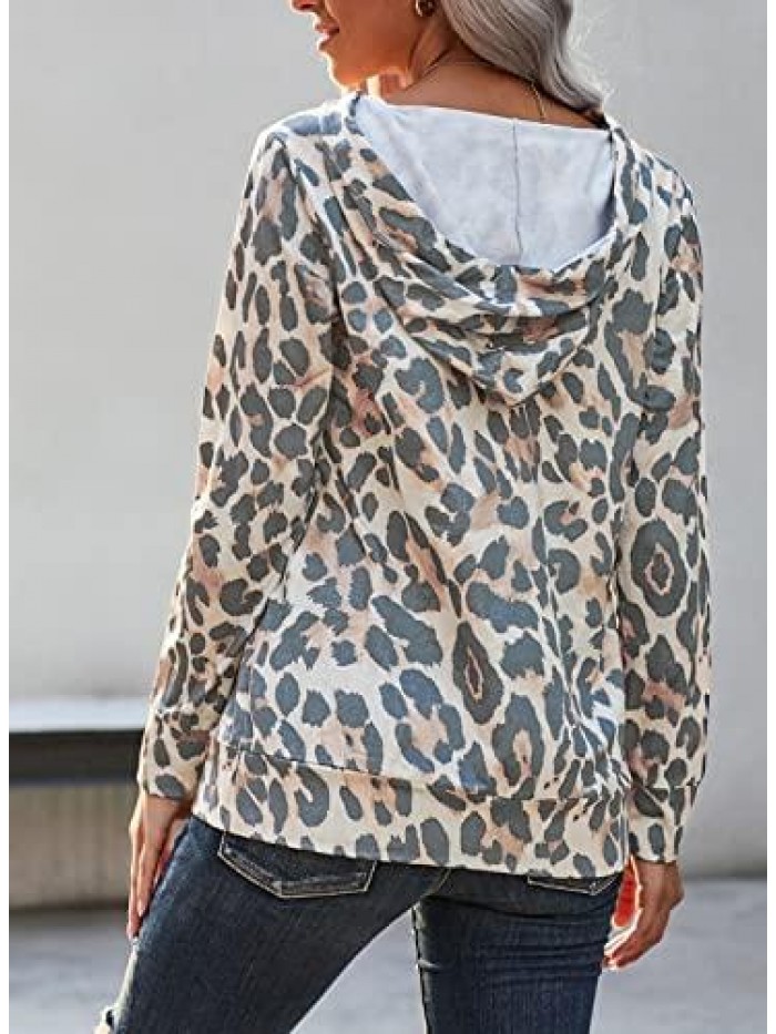 Womens Hoodie Sweatshirts Casual Animal Print Kangaroo Pocket Tunic Shirts Tops 