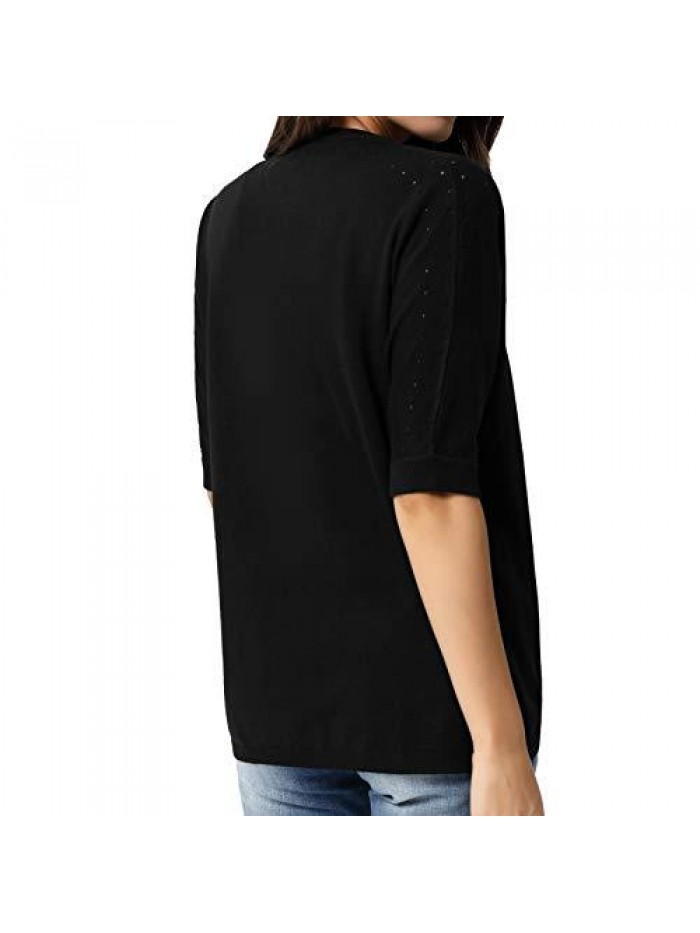 Women's Short Sleeve Cardigans Casual Lightweight Knit Sweater 