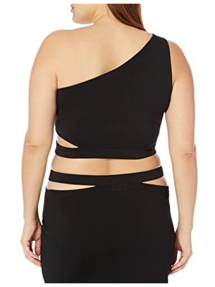 Drop Women's Valentina Cropped One Shoulder Cut-out Sweater Top 