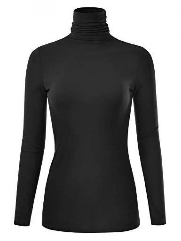 Women's Long Sleeve Turtleneck Lightweight Pullover Slim Shirt Top (S-3XL) 