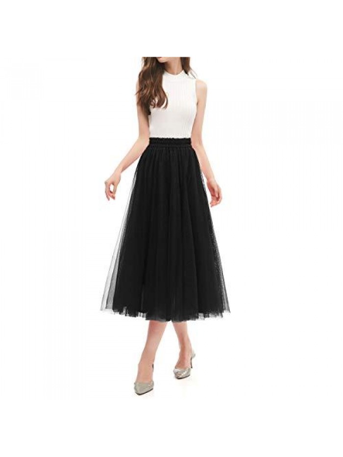 Women's A Line Tulle Party Evening Tutu Skirts Tea Length 