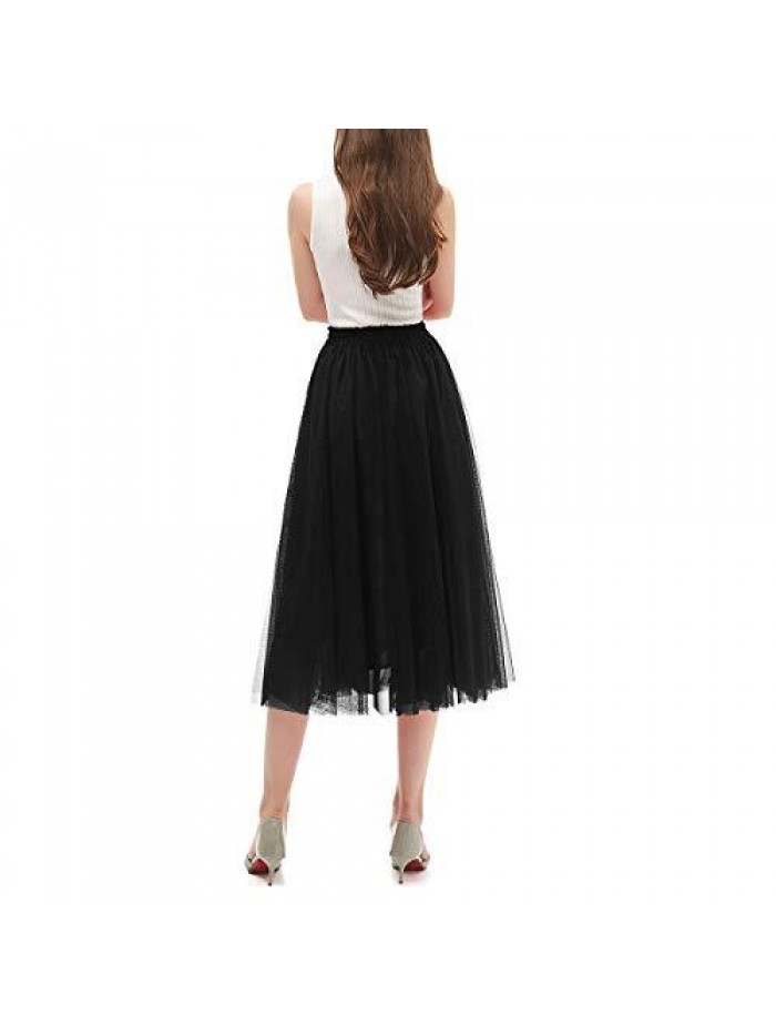 Women's A Line Tulle Party Evening Tutu Skirts Tea Length 