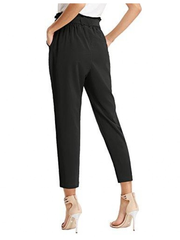 KARIN Women's Cropped Paper Bag Waist Pants with Pockets 