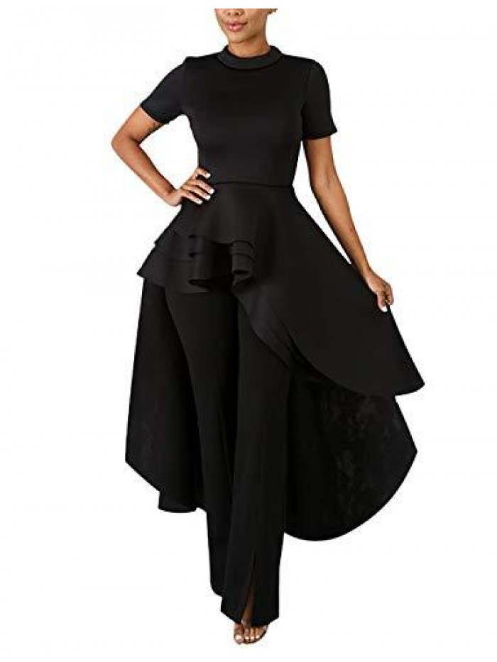 Women Ruffle High Low Asymmetrical Bodycon Peplum Tops Blouse Shirt Dress 