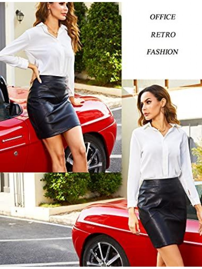 Women Classic High Waisted Faux Leather Bodycon Slim Mini Pencil Skirt 