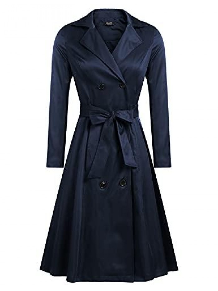 Women's Trench Coats Double-Breasted Long Coat with Belt 