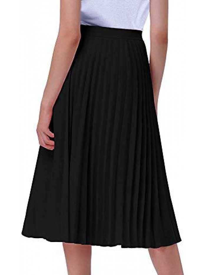 Women's High Waist Pleated Skirt A line Swing Midi Skirt 