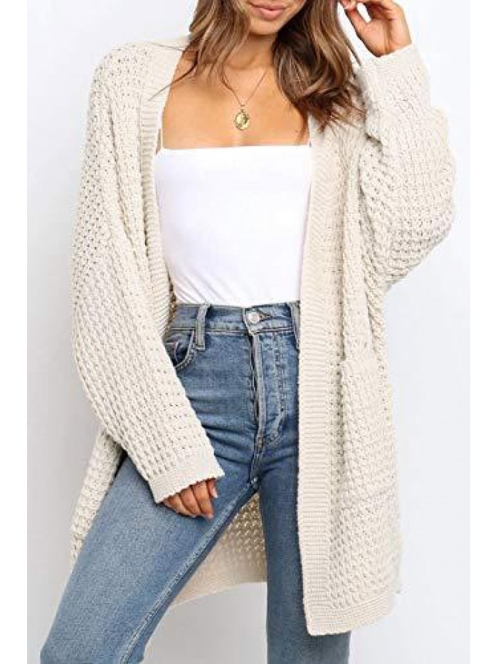 Women's Long Batwing Sleeve Open Front Chunky Knit Cardigan Sweater 